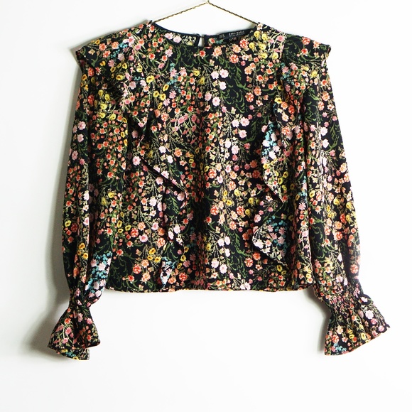 Zara | Tops | Zara Floral Long Sleeve 